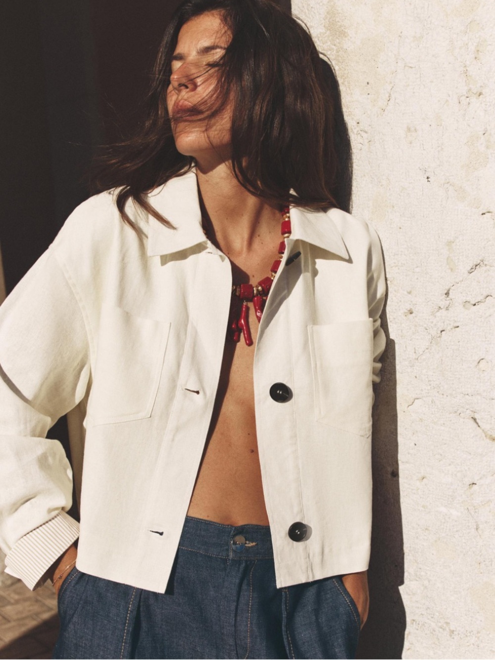 Zara Cropped Linen Blend Jacket – Ecru/Cream – NWT – Size Medium 3046/081